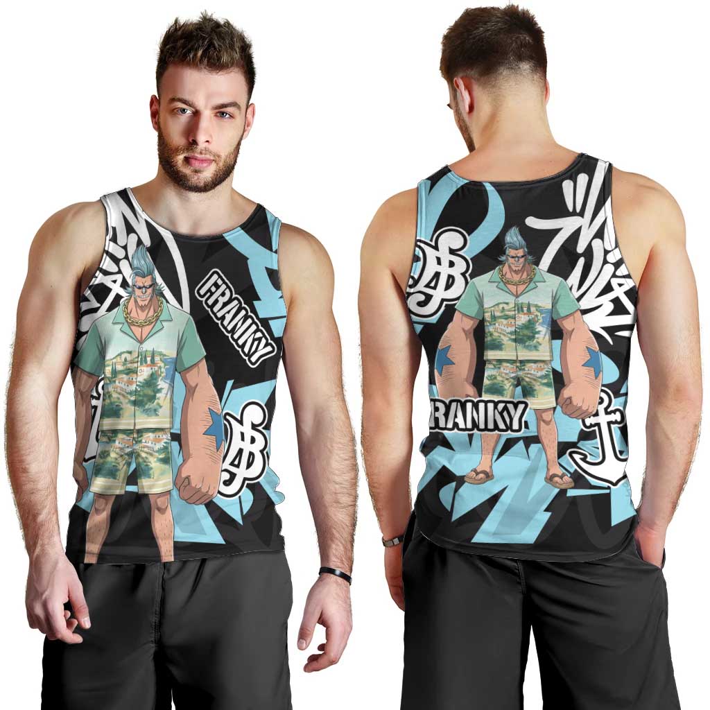 Franky One Piece Men Tank Top Graffiti Street Art Anime Collage