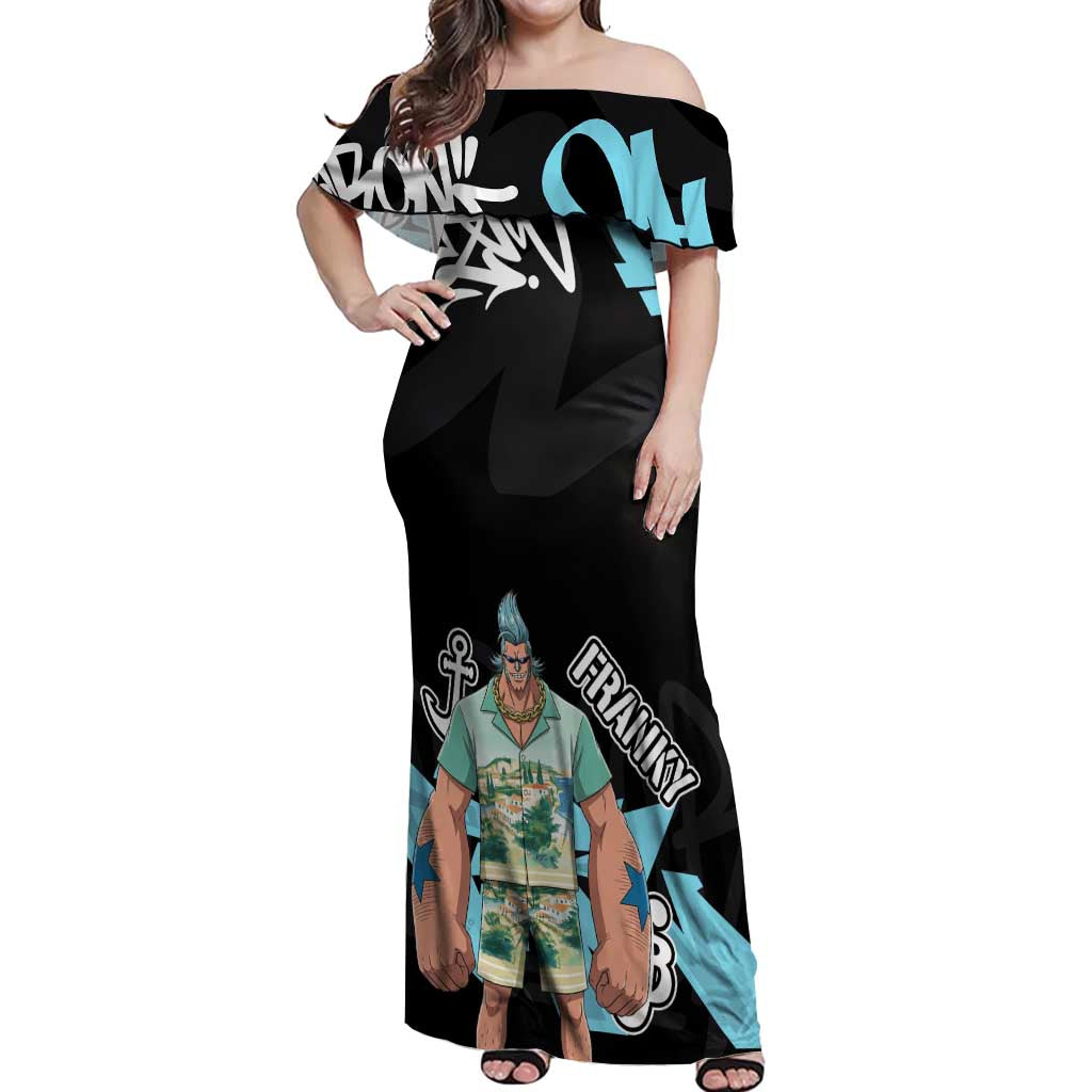 Franky One Piece Off Shoulder Maxi Dress Graffiti Street Art Anime Collage
