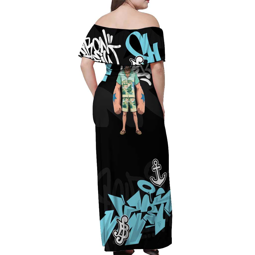 Franky One Piece Off Shoulder Maxi Dress Graffiti Street Art Anime Collage