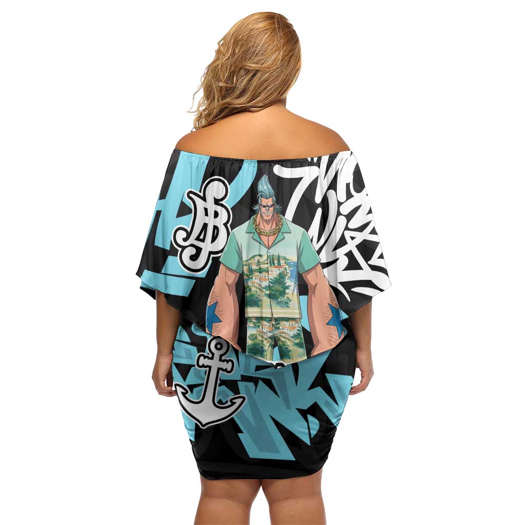 Franky One Piece Off Shoulder Short Dress Graffiti Street Art Anime Collage