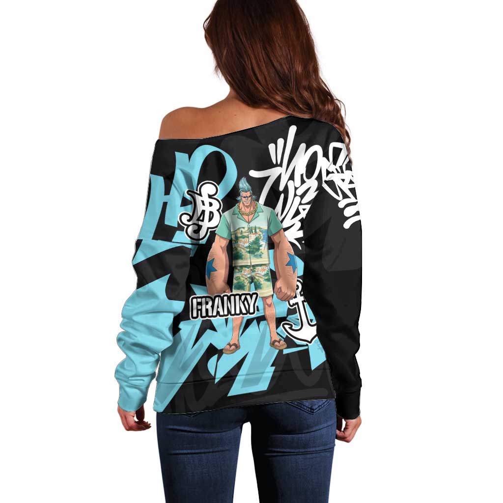 Franky One Piece Off Shoulder Sweater Graffiti Street Art Anime Collage
