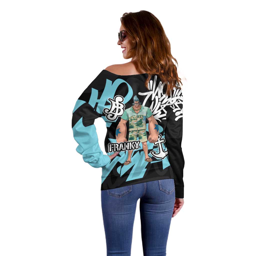 Franky One Piece Off Shoulder Sweater Graffiti Street Art Anime Collage