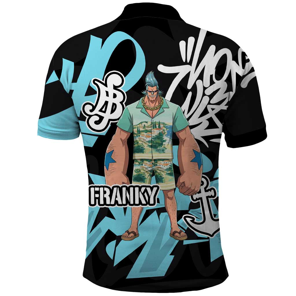Franky One Piece Polo Shirt Graffiti Street Art Anime Collage