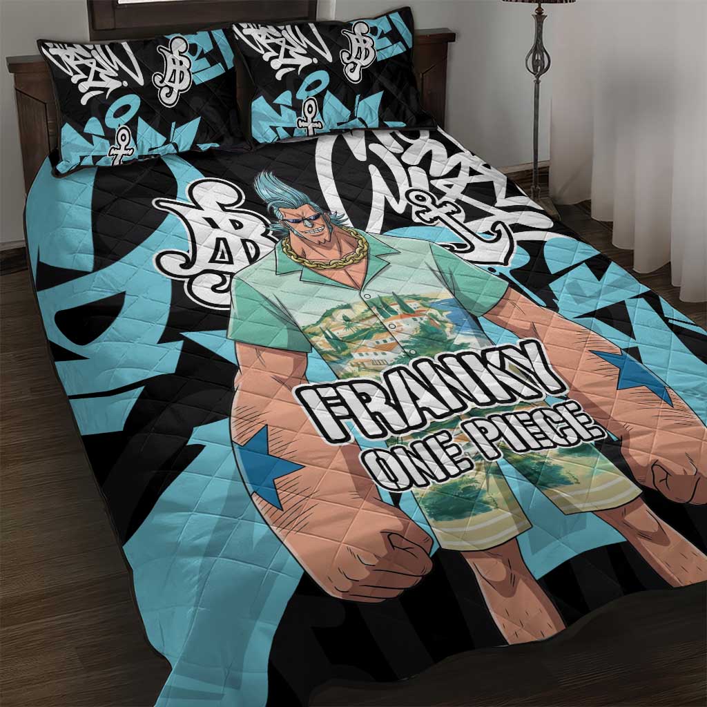 Franky One Piece Quilt Bed Set Graffiti Street Art Anime Collage