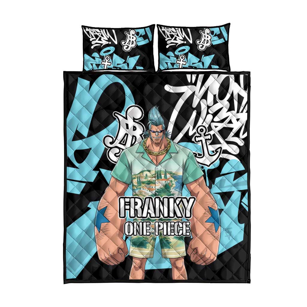 Franky One Piece Quilt Bed Set Graffiti Street Art Anime Collage