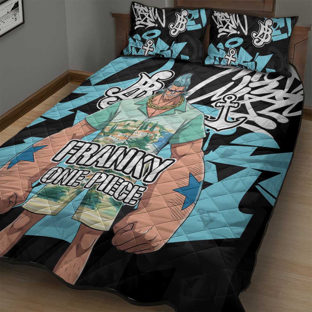 Franky One Piece Quilt Bed Set Graffiti Street Art Anime Collage
