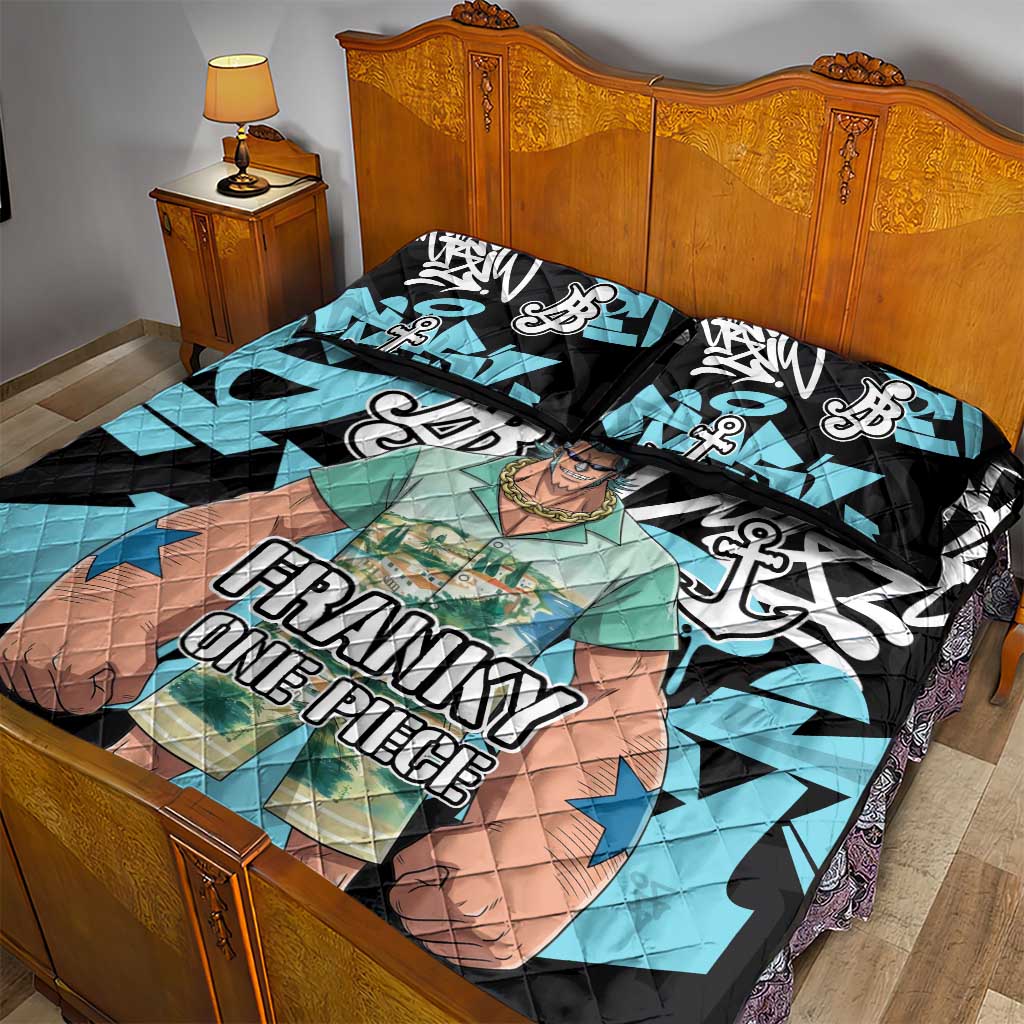 Franky One Piece Quilt Bed Set Graffiti Street Art Anime Collage