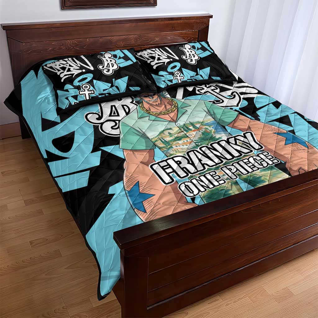 Franky One Piece Quilt Bed Set Graffiti Street Art Anime Collage