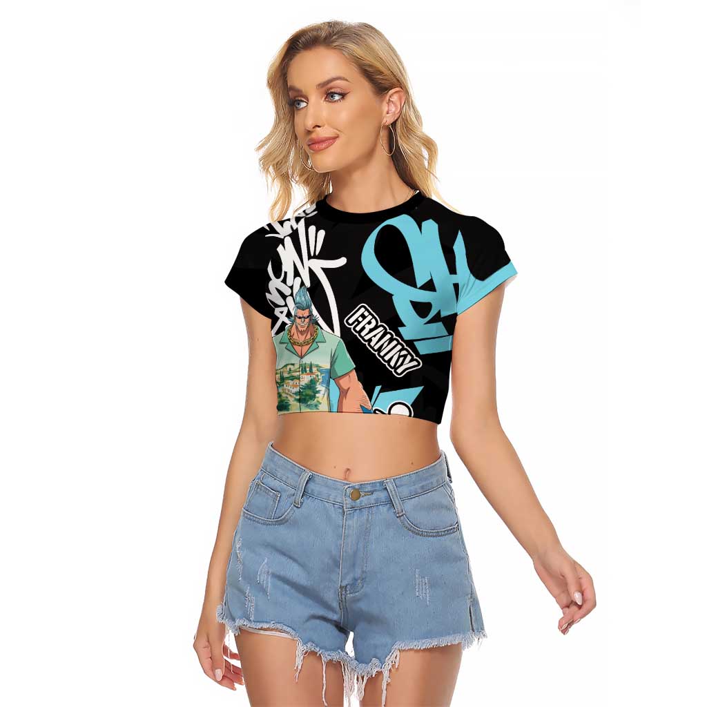 Franky One Piece Raglan Cropped T Shirt Graffiti Street Art Anime Collage