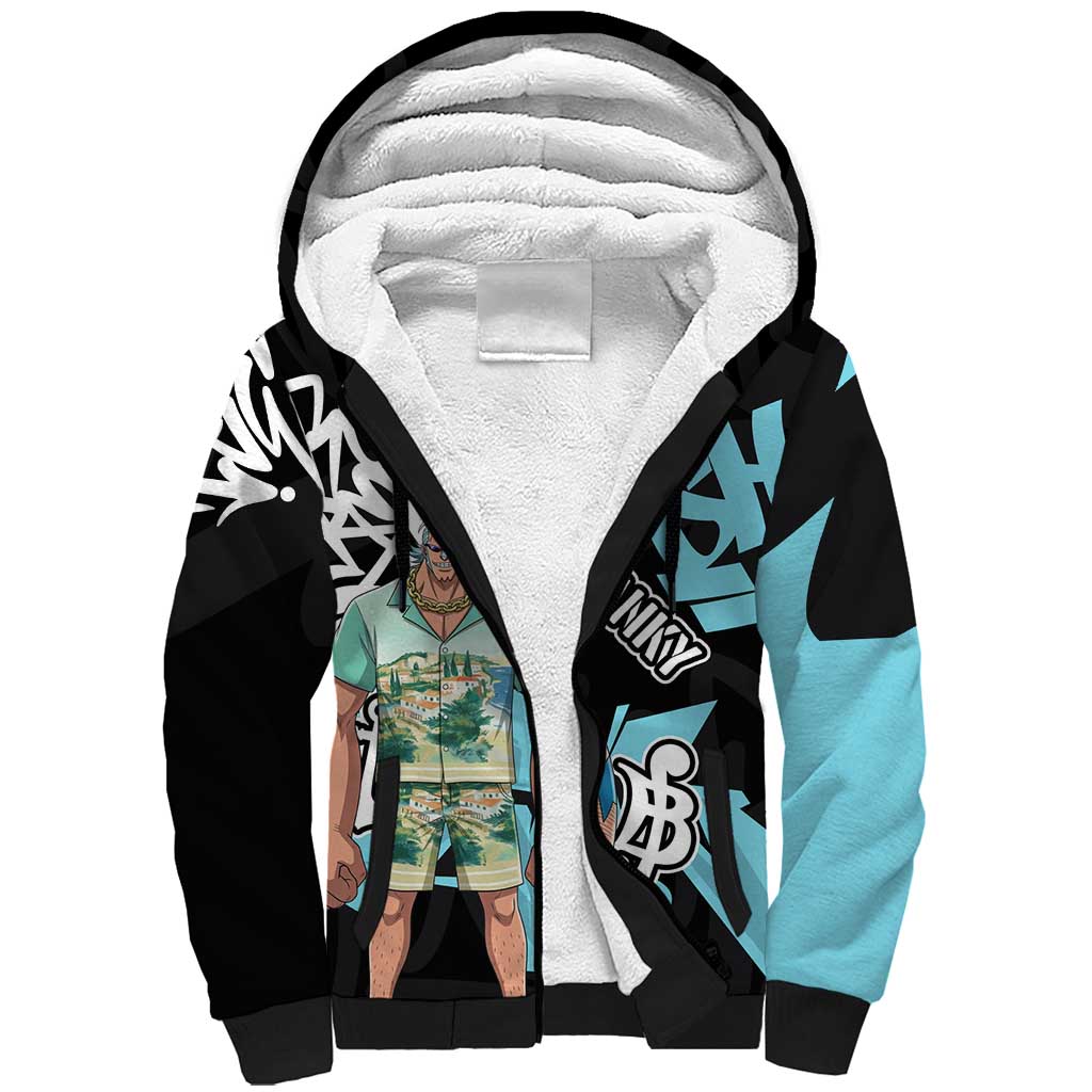 Franky One Piece Sherpa Hoodie Graffiti Street Art Anime Collage