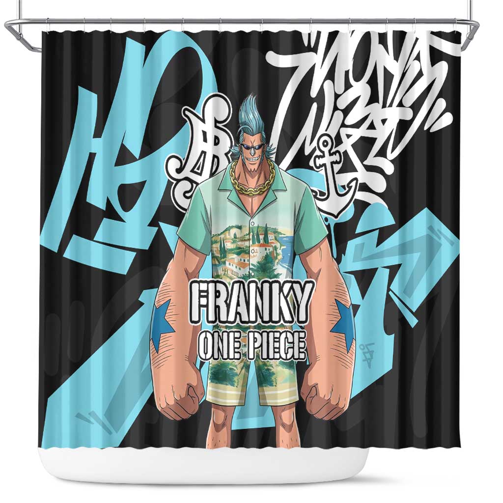 Franky One Piece Shower Curtain Graffiti Street Art Anime Collage