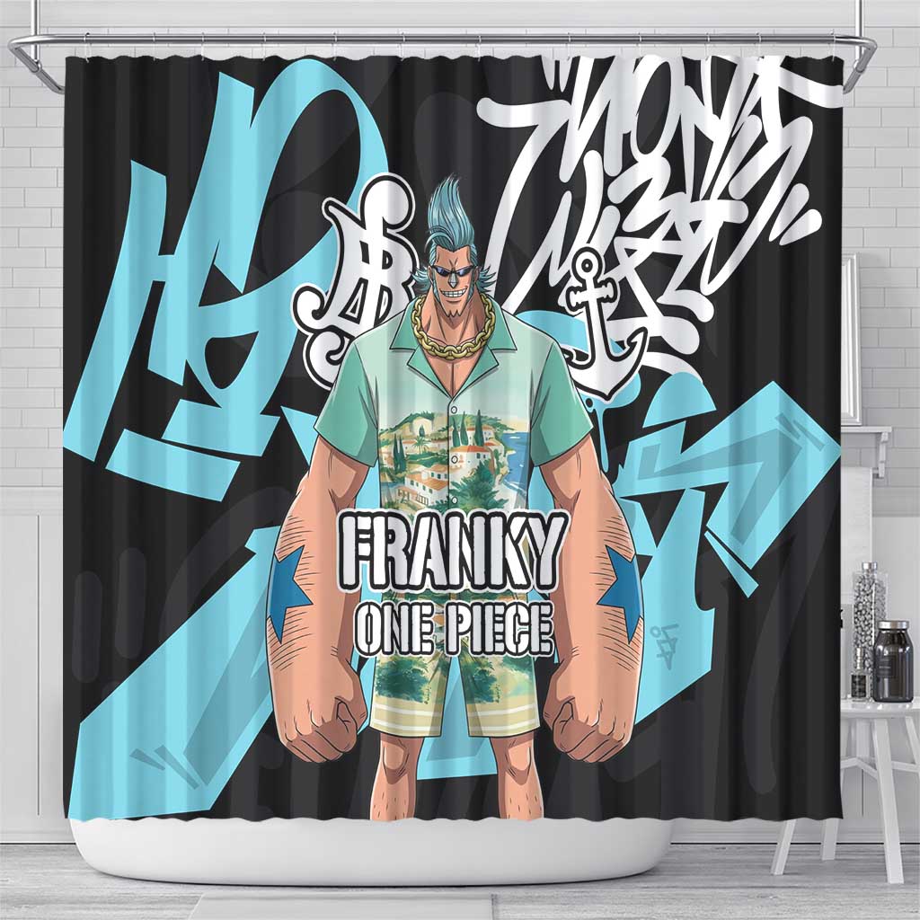 Franky One Piece Shower Curtain Graffiti Street Art Anime Collage