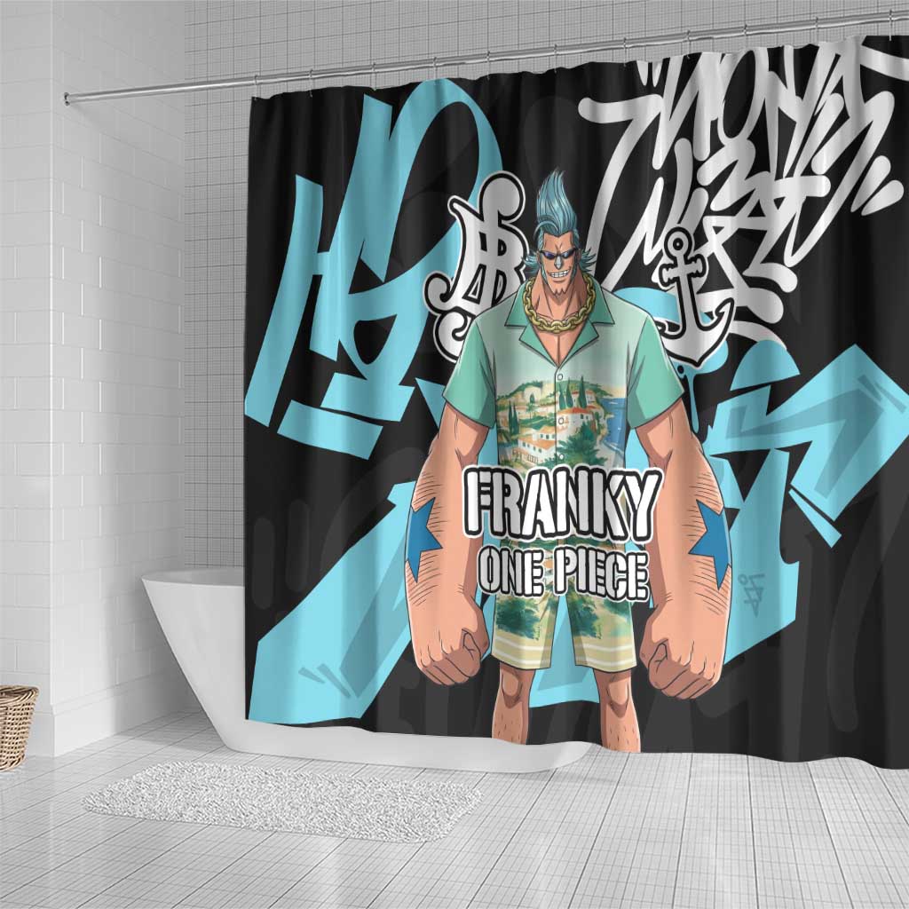Franky One Piece Shower Curtain Graffiti Street Art Anime Collage