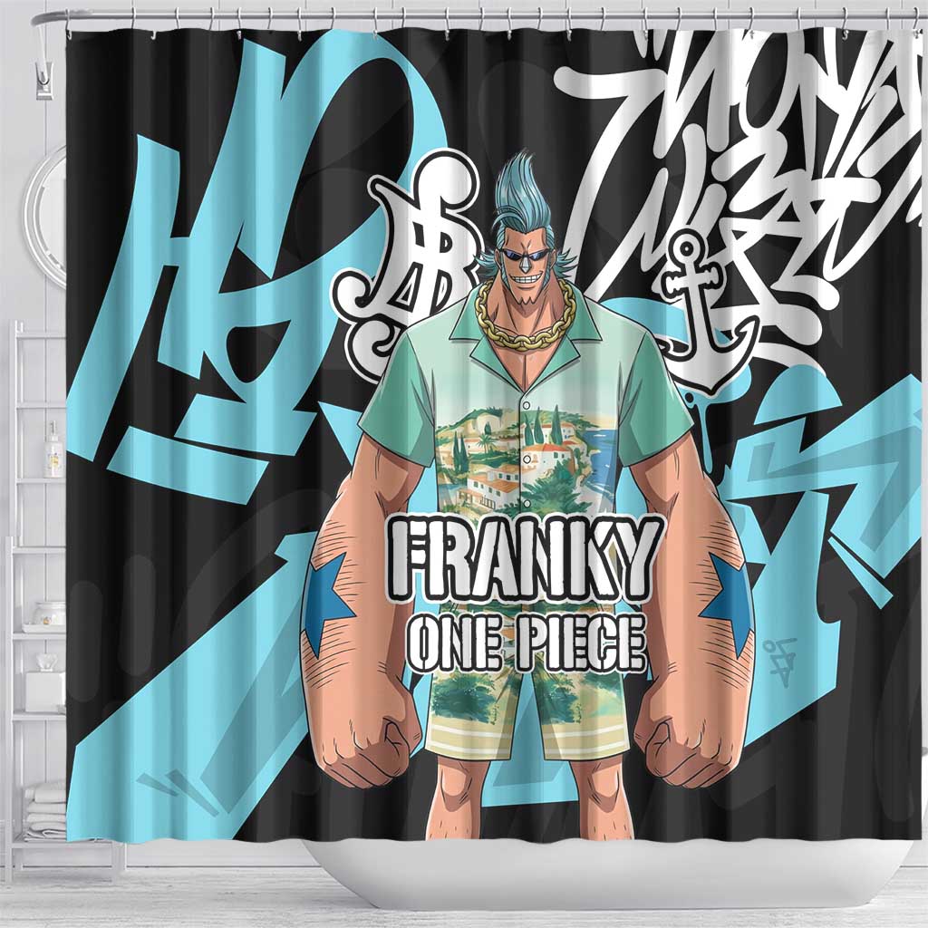 Franky One Piece Shower Curtain Graffiti Street Art Anime Collage
