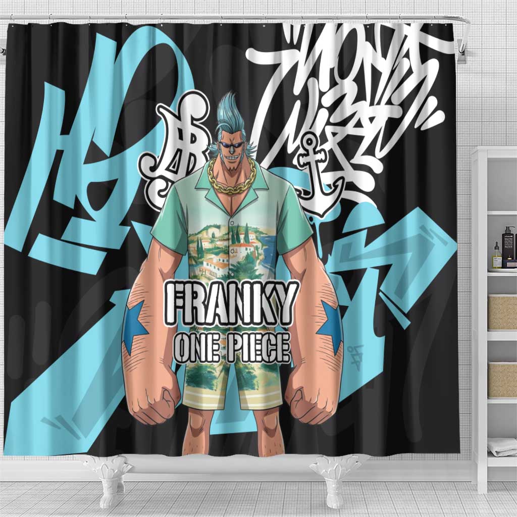 Franky One Piece Shower Curtain Graffiti Street Art Anime Collage