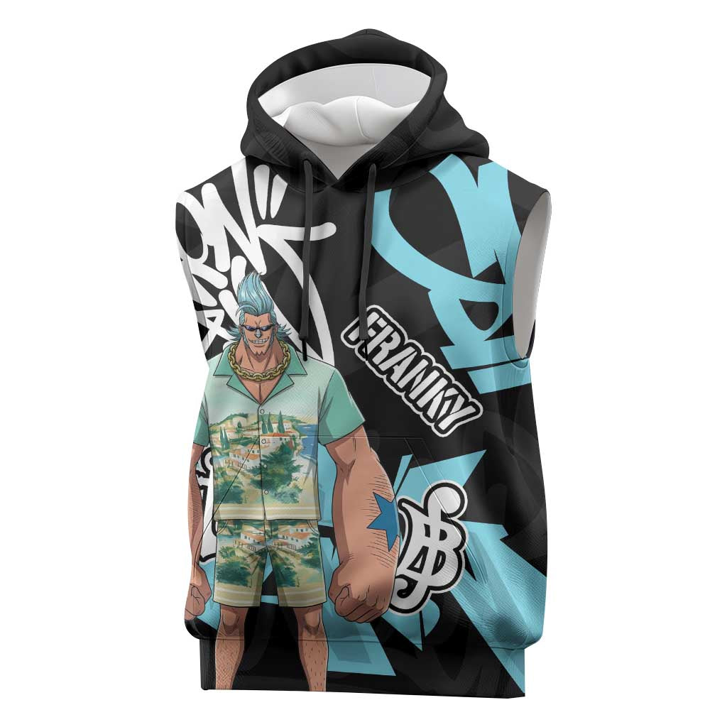 Franky One Piece Sleeveless Hoodie Graffiti Street Art Anime Collage