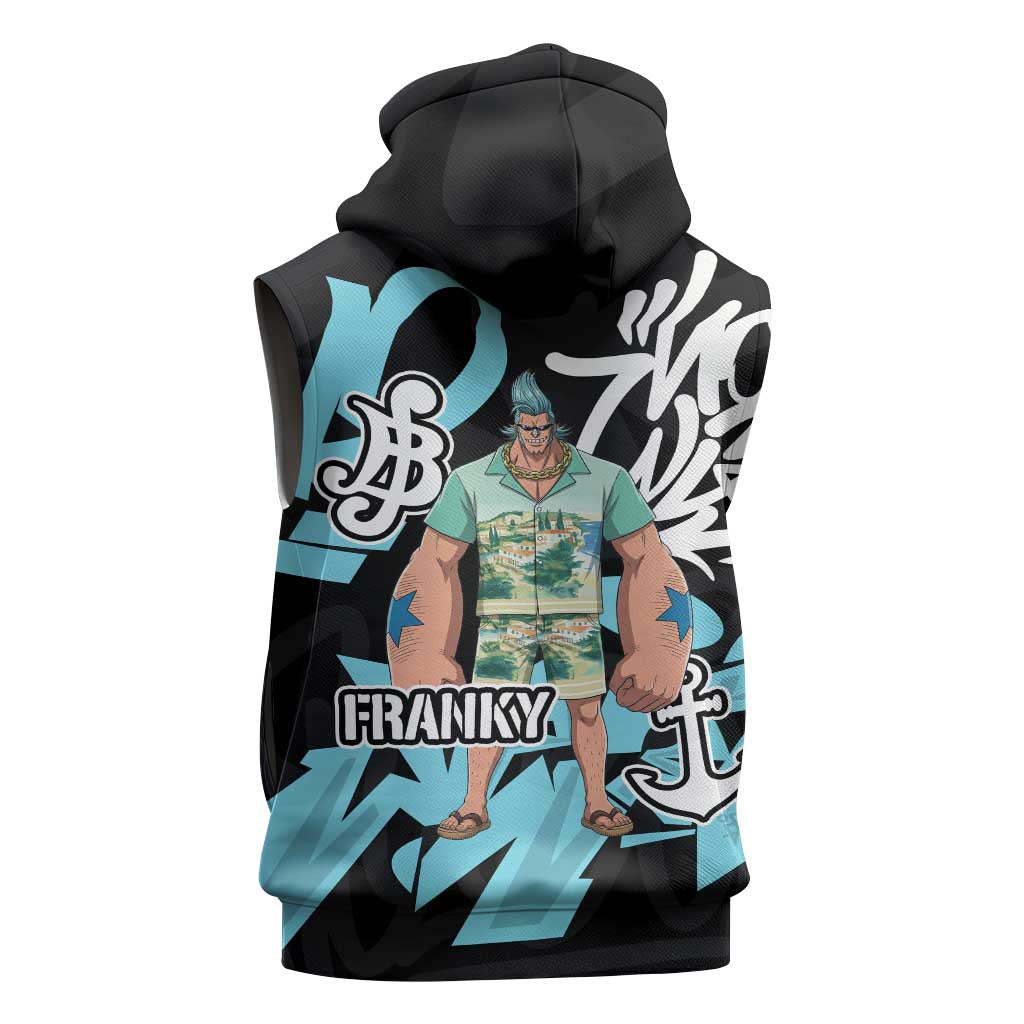 Franky One Piece Sleeveless Hoodie Graffiti Street Art Anime Collage