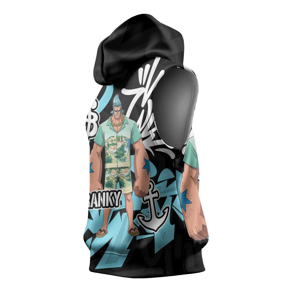 Franky One Piece Sleeveless Hoodie Graffiti Street Art Anime Collage
