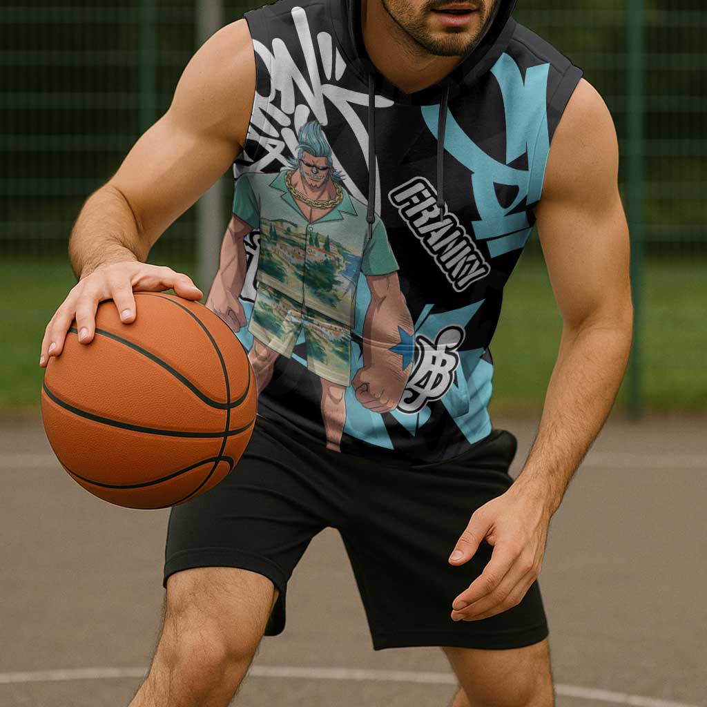 Franky One Piece Sleeveless Hoodie Graffiti Street Art Anime Collage