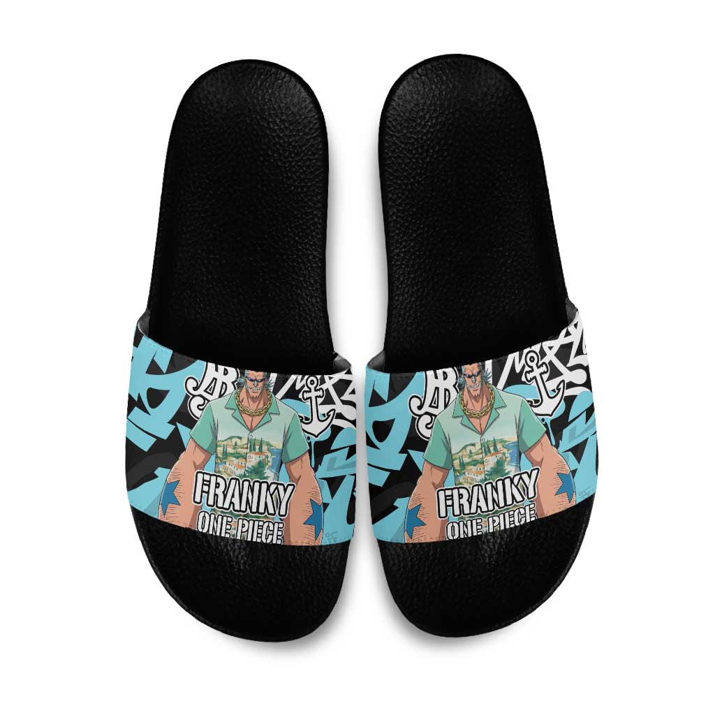 Franky One Piece Slide Sandals Graffiti Street Art Anime Collage