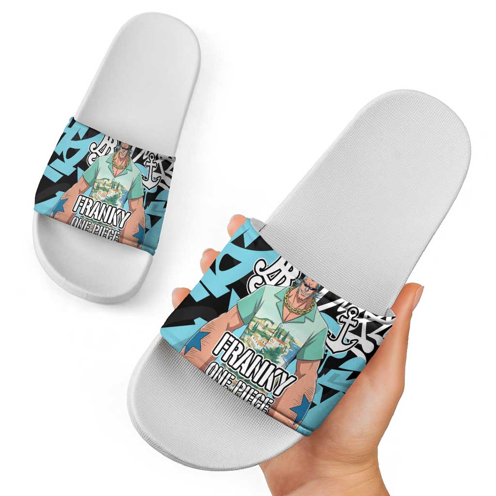 Franky One Piece Slide Sandals Graffiti Street Art Anime Collage