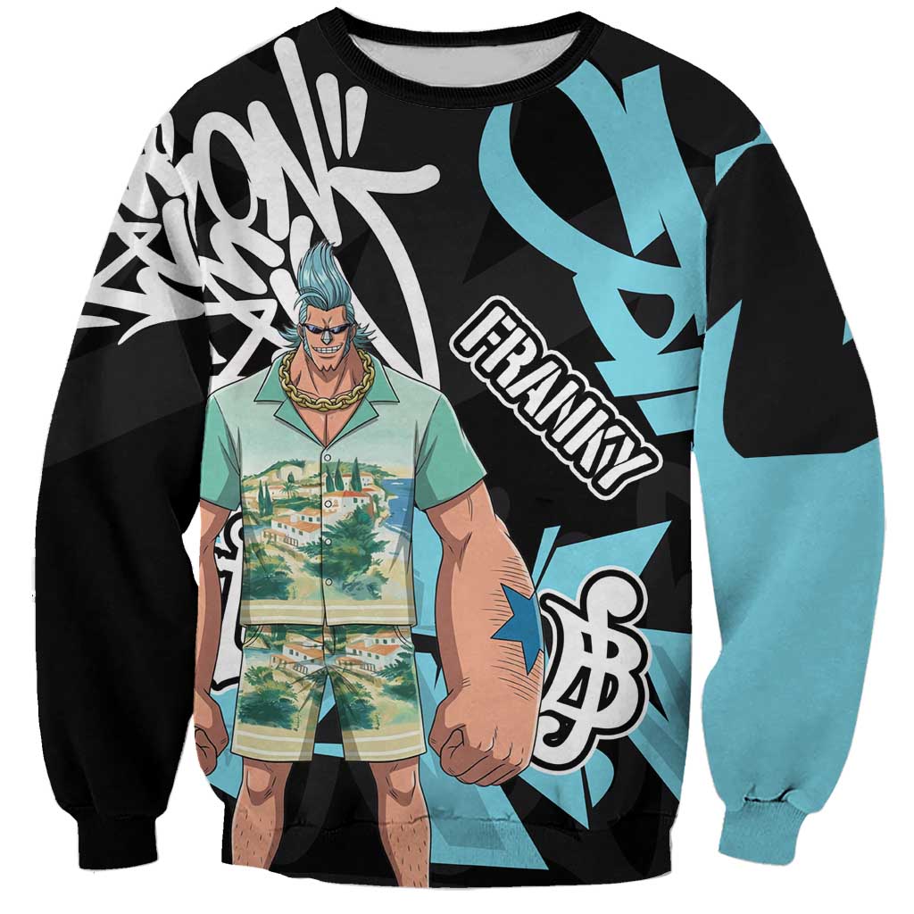 Franky One Piece Sweatshirt Graffiti Street Art Anime Collage