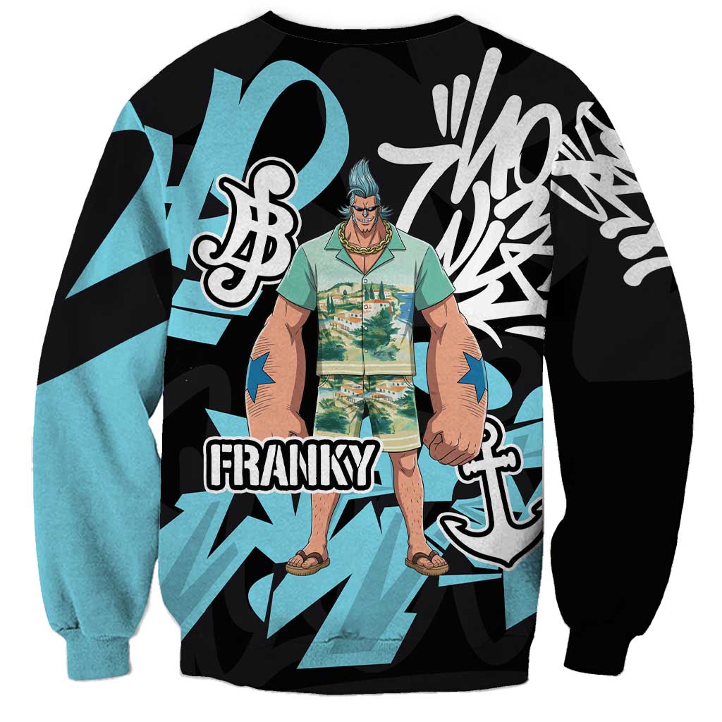 Franky One Piece Sweatshirt Graffiti Street Art Anime Collage