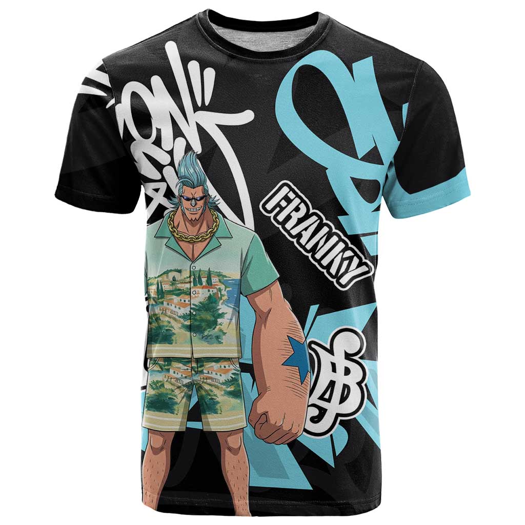 Franky One Piece T Shirt Graffiti Street Art Anime Collage