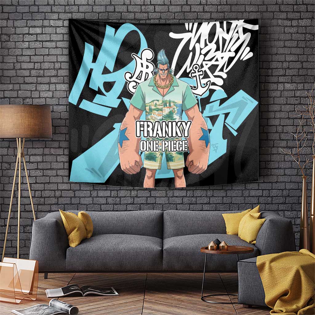 Franky One Piece Tapestry Graffiti Street Art Anime Collage