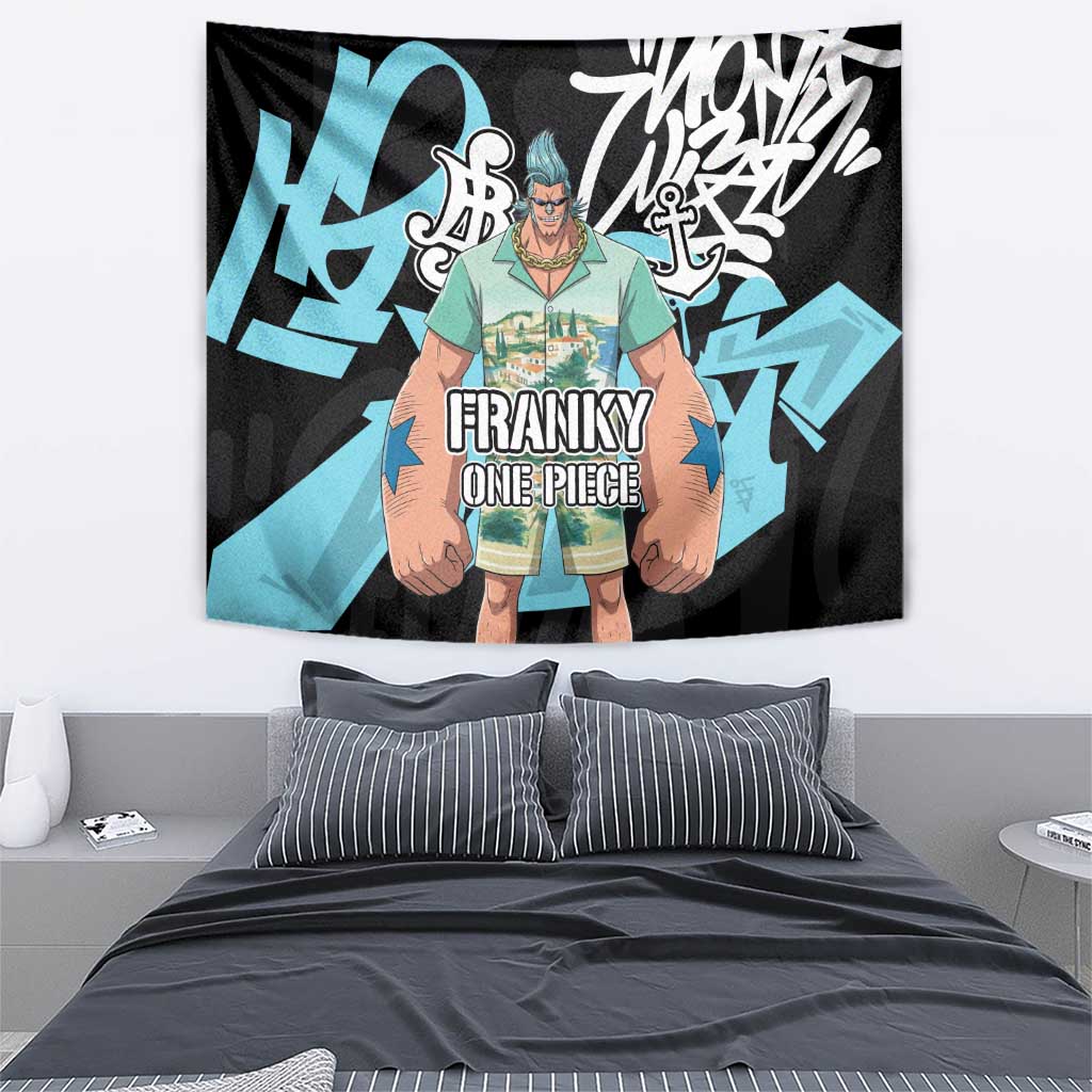 Franky One Piece Tapestry Graffiti Street Art Anime Collage