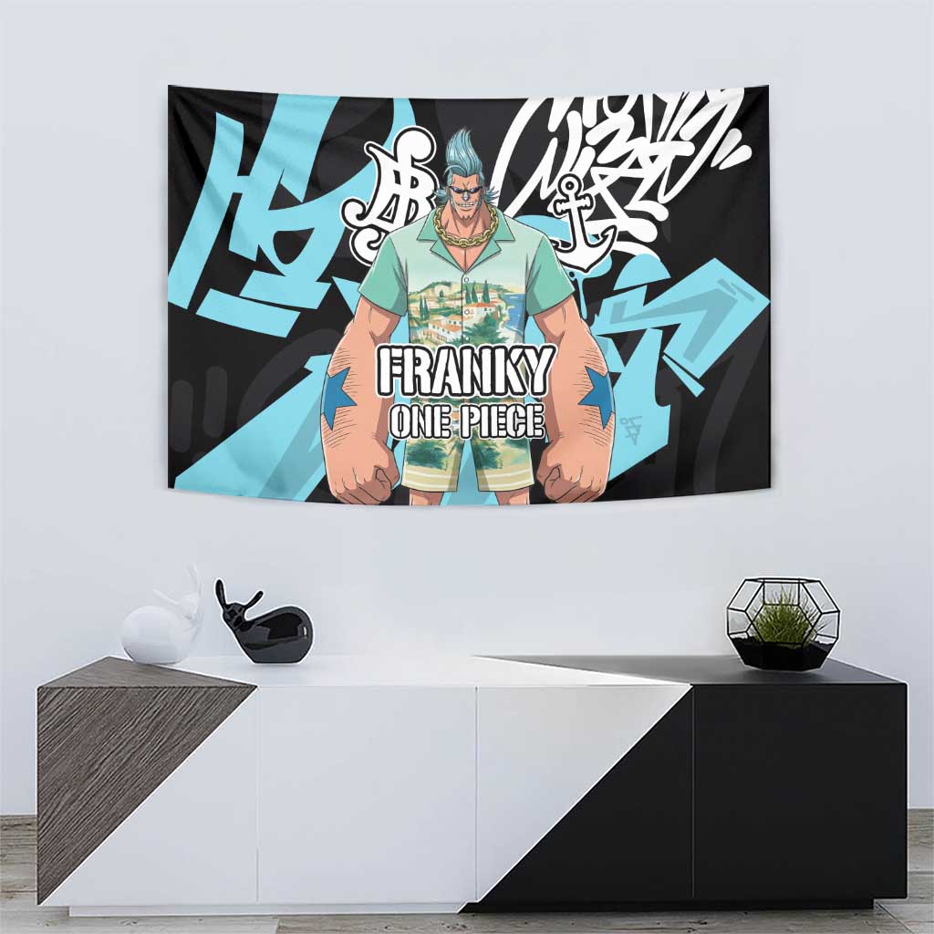 Franky One Piece Tapestry Graffiti Street Art Anime Collage