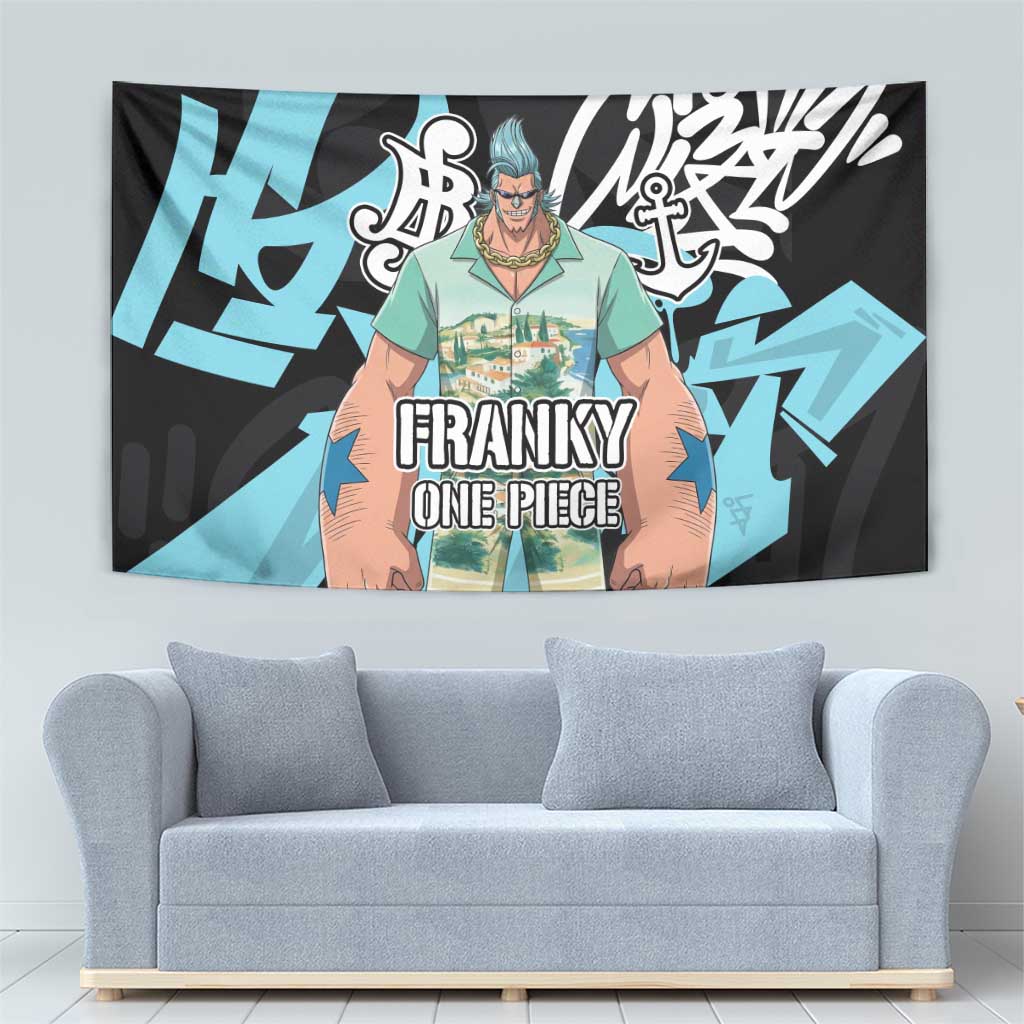 Franky One Piece Tapestry Graffiti Street Art Anime Collage
