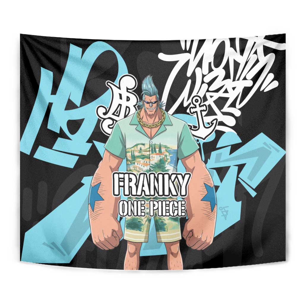 Franky One Piece Tapestry Graffiti Street Art Anime Collage