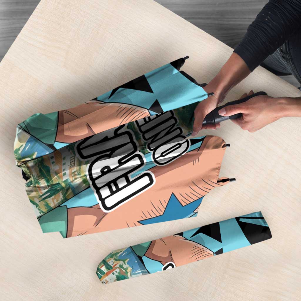 Franky One Piece Umbrella Graffiti Street Art Anime Collage