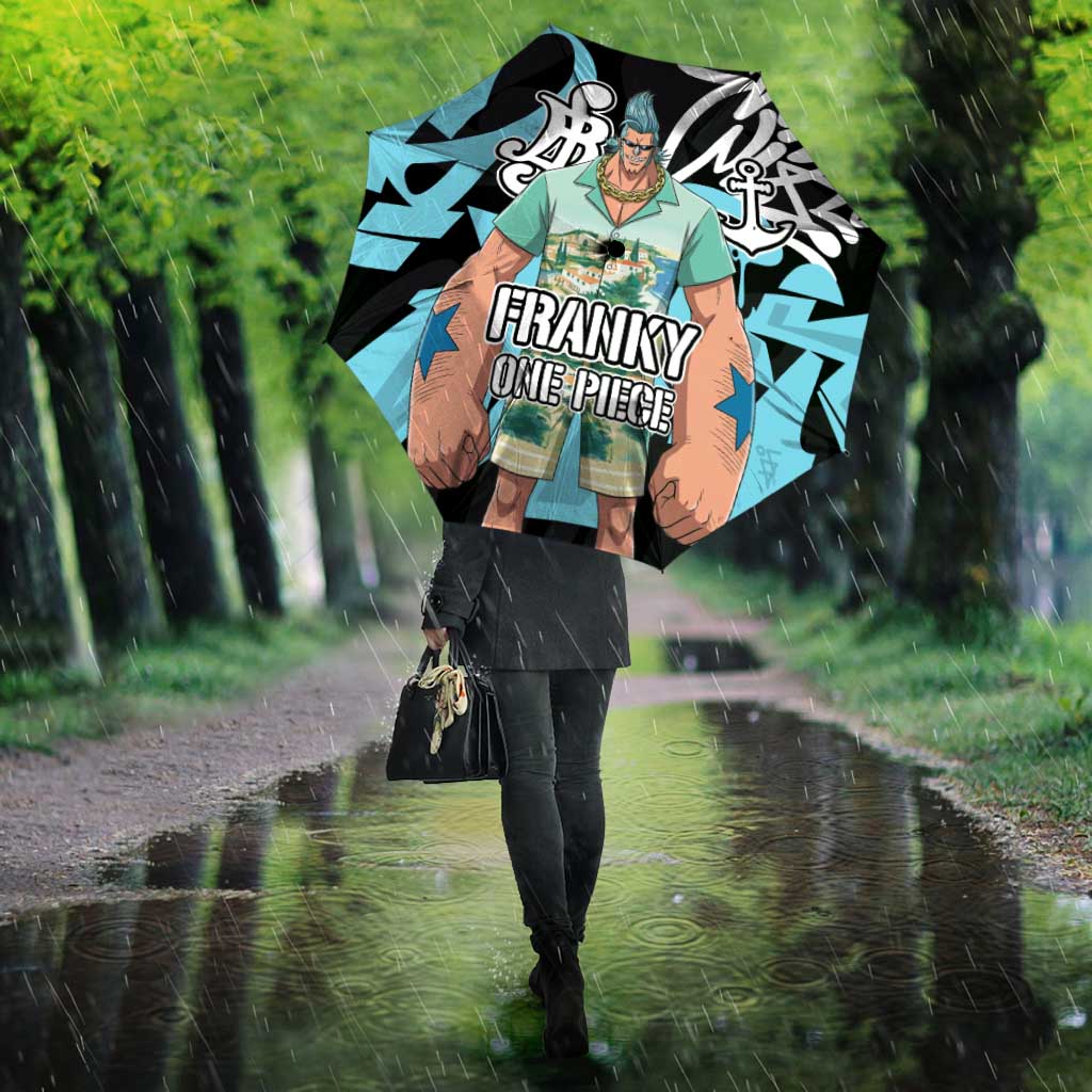 Franky One Piece Umbrella Graffiti Street Art Anime Collage