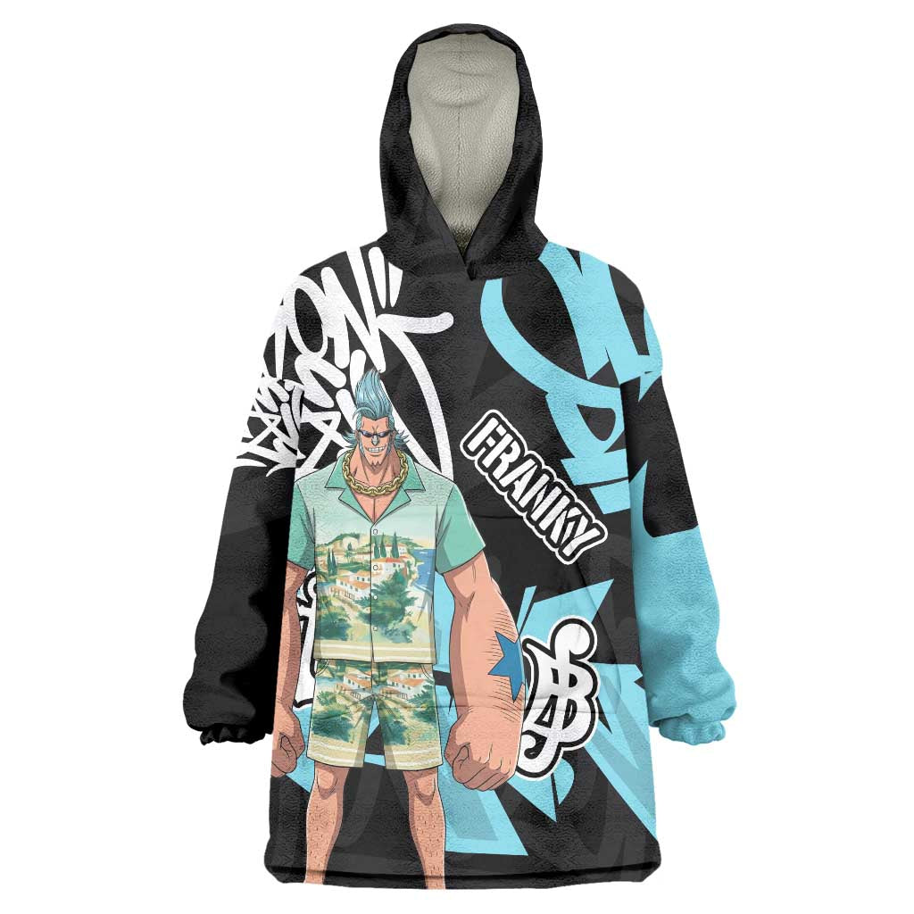 Franky One Piece Wearable Blanket Hoodie Graffiti Street Art Anime Collage