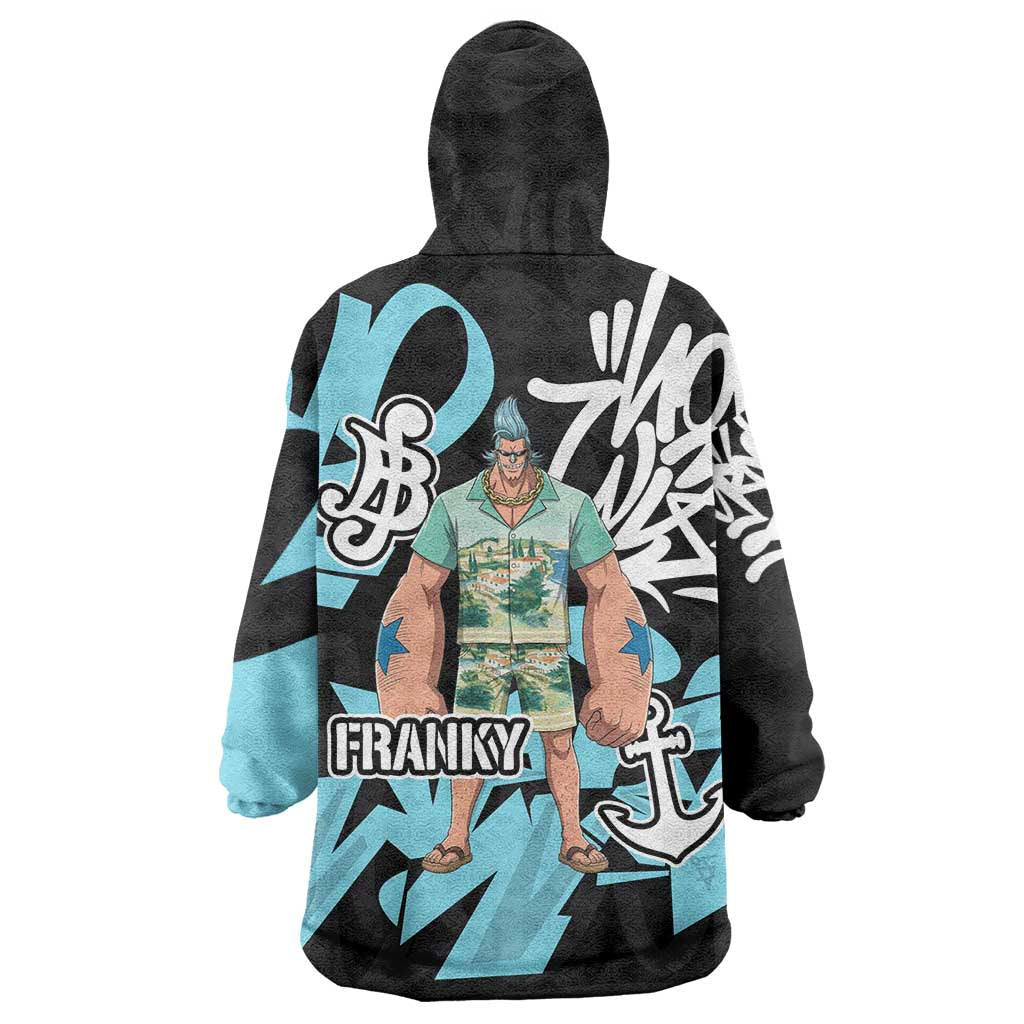 Franky One Piece Wearable Blanket Hoodie Graffiti Street Art Anime Collage