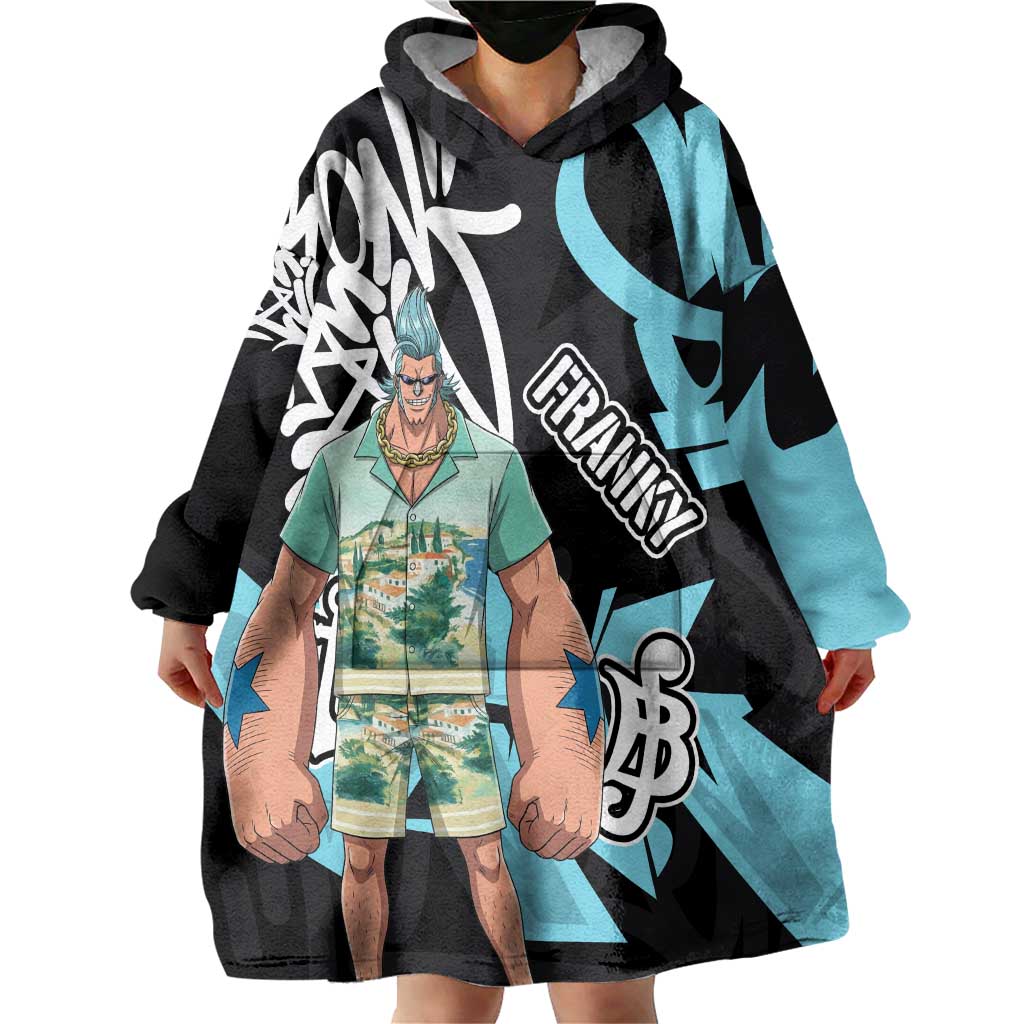 Franky One Piece Wearable Blanket Hoodie Graffiti Street Art Anime Collage