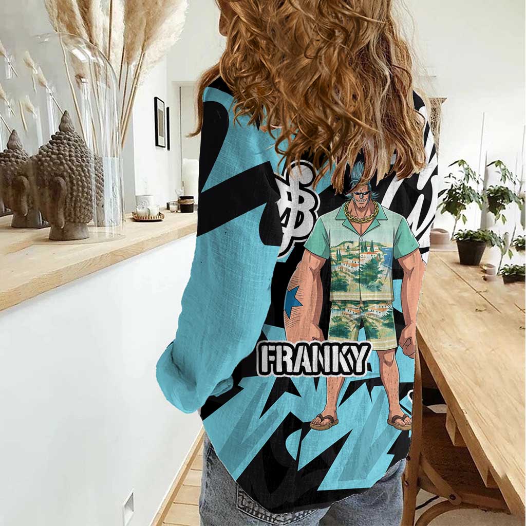 Franky One Piece Women Casual Shirt Graffiti Street Art Anime Collage