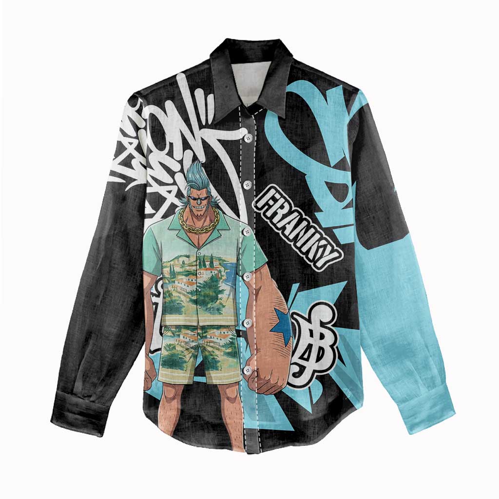 Franky One Piece Women Casual Shirt Graffiti Street Art Anime Collage