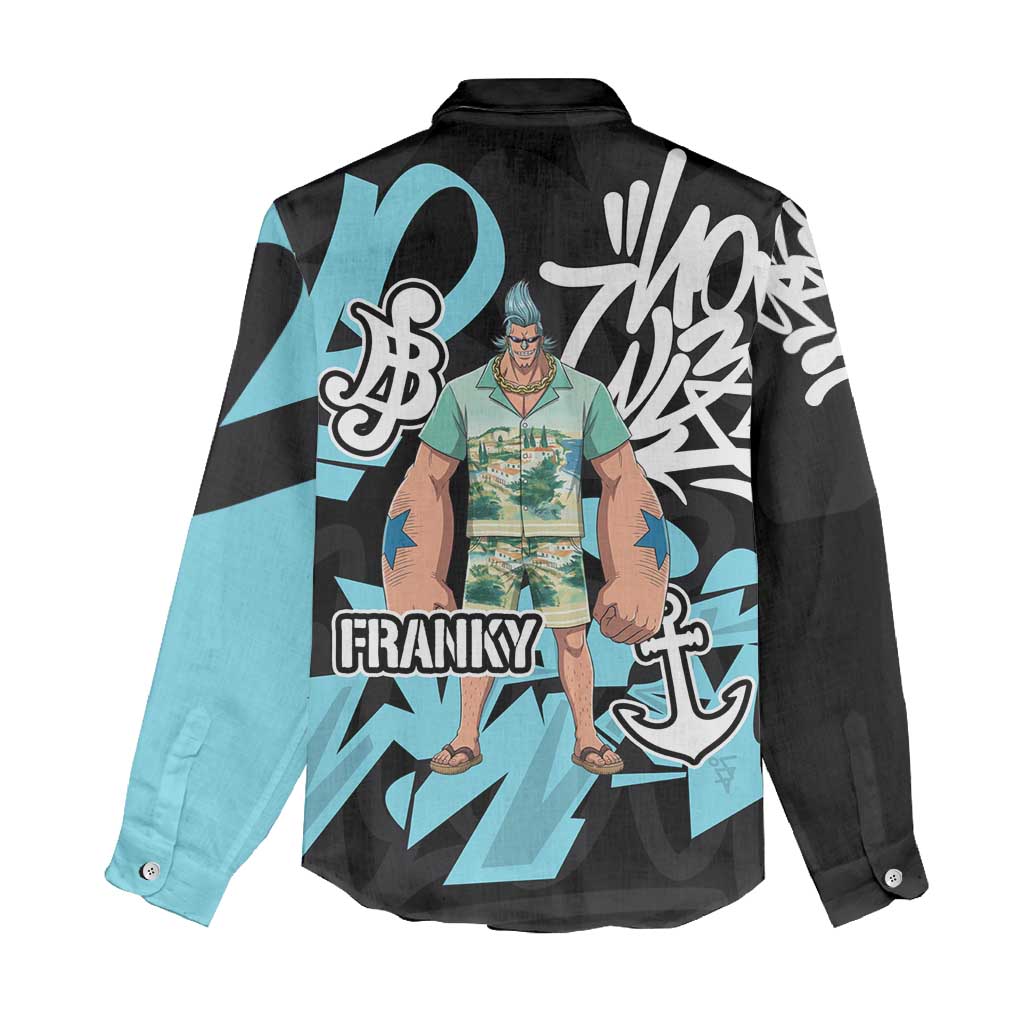 Franky One Piece Women Casual Shirt Graffiti Street Art Anime Collage