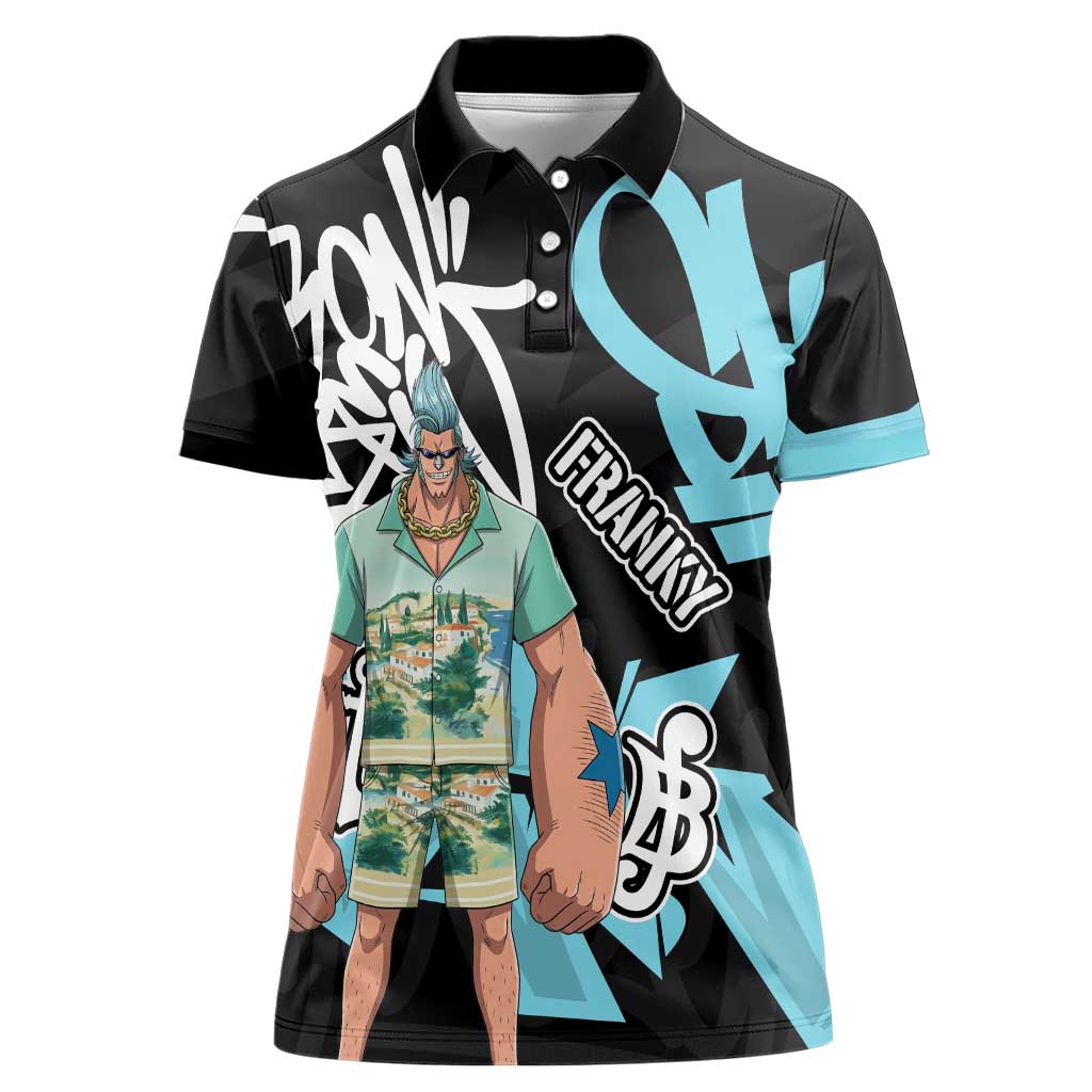 Franky One Piece Women Polo Shirt Graffiti Street Art Anime Collage