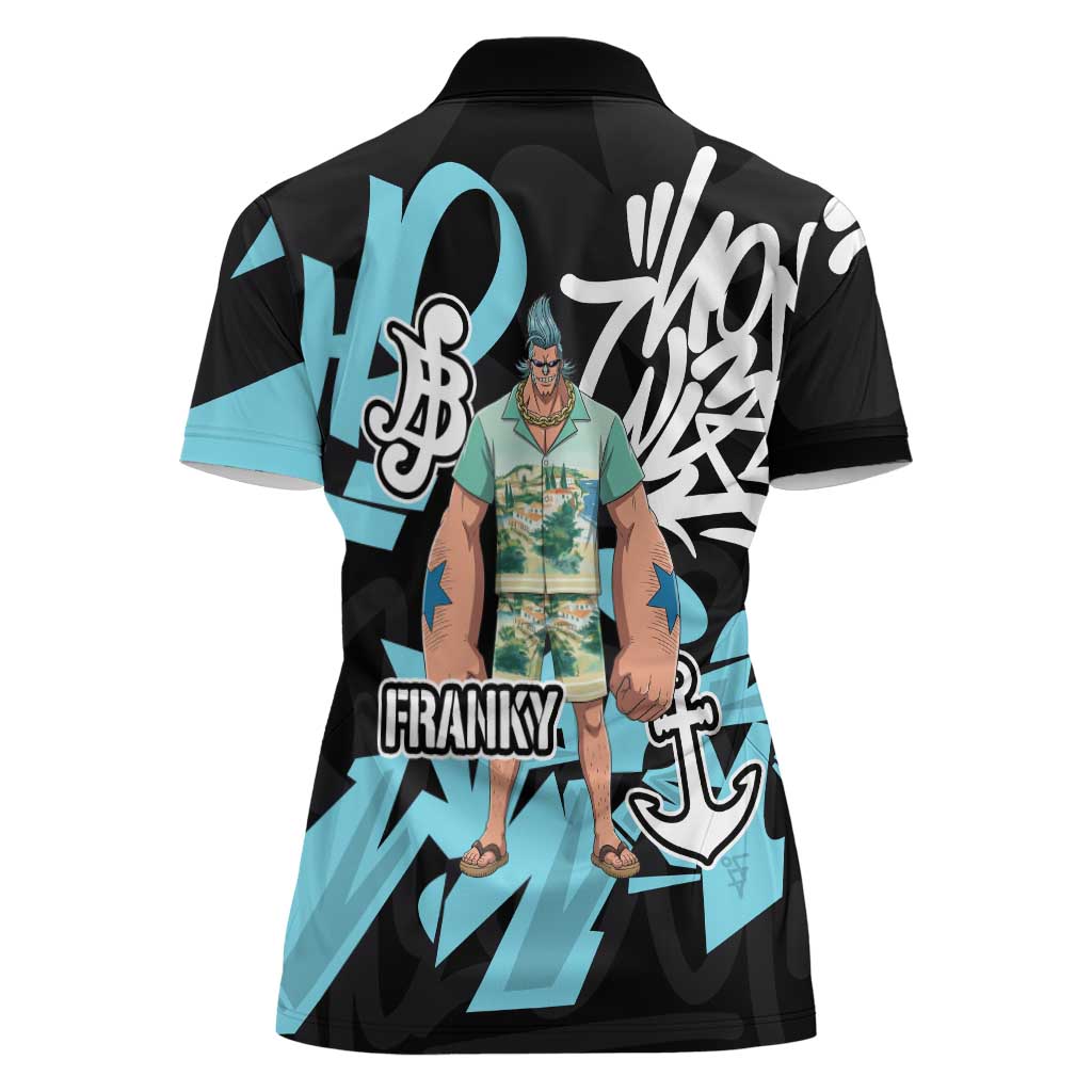 Franky One Piece Women Polo Shirt Graffiti Street Art Anime Collage