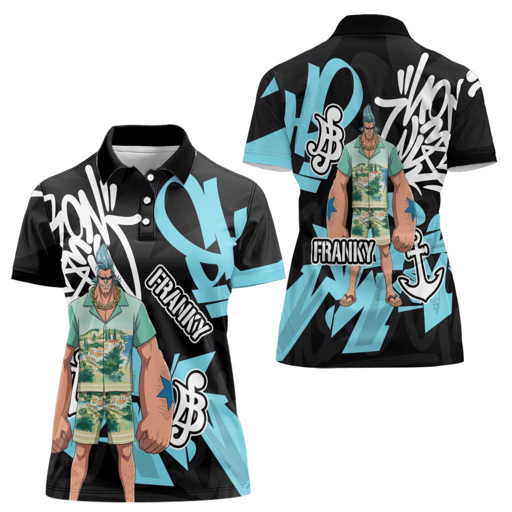 Franky One Piece Women Polo Shirt Graffiti Street Art Anime Collage