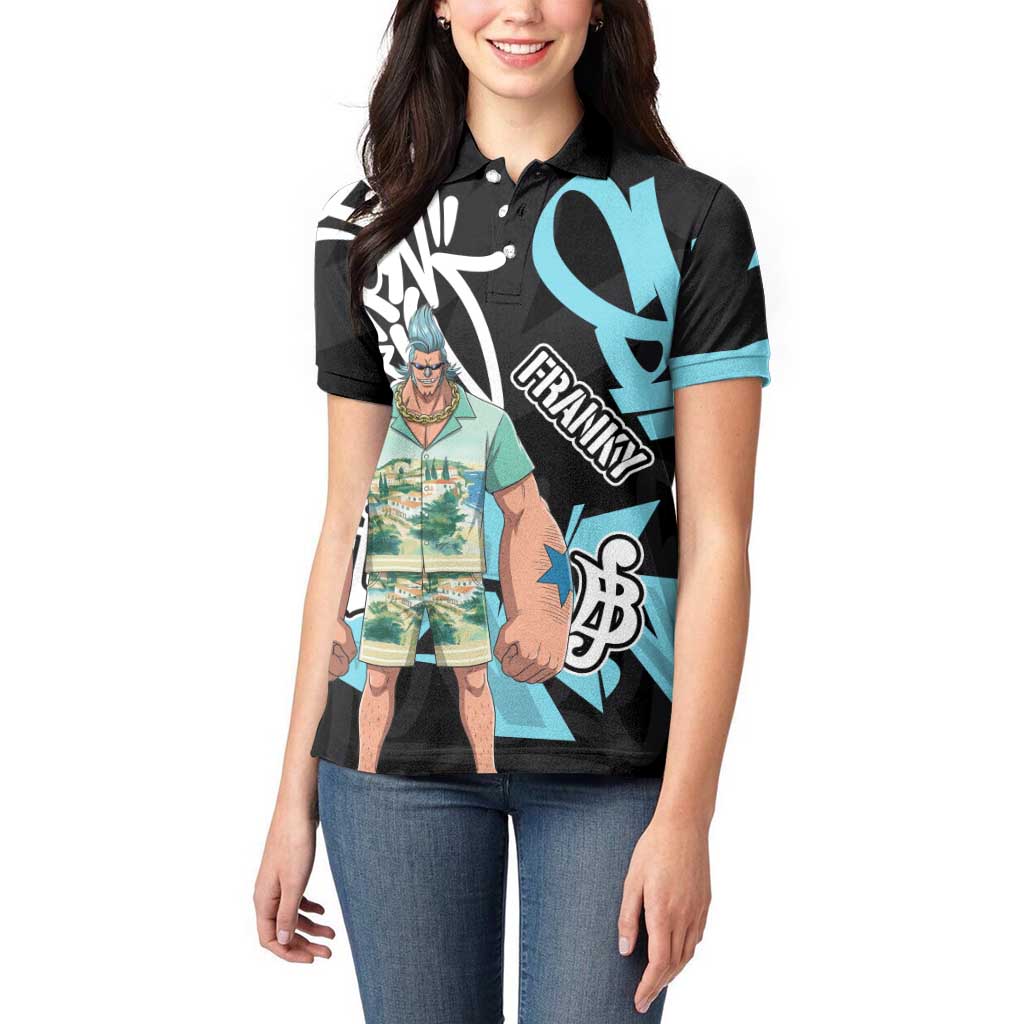 Franky One Piece Women Polo Shirt Graffiti Street Art Anime Collage