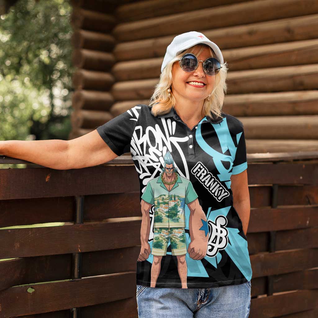 Franky One Piece Women Polo Shirt Graffiti Street Art Anime Collage