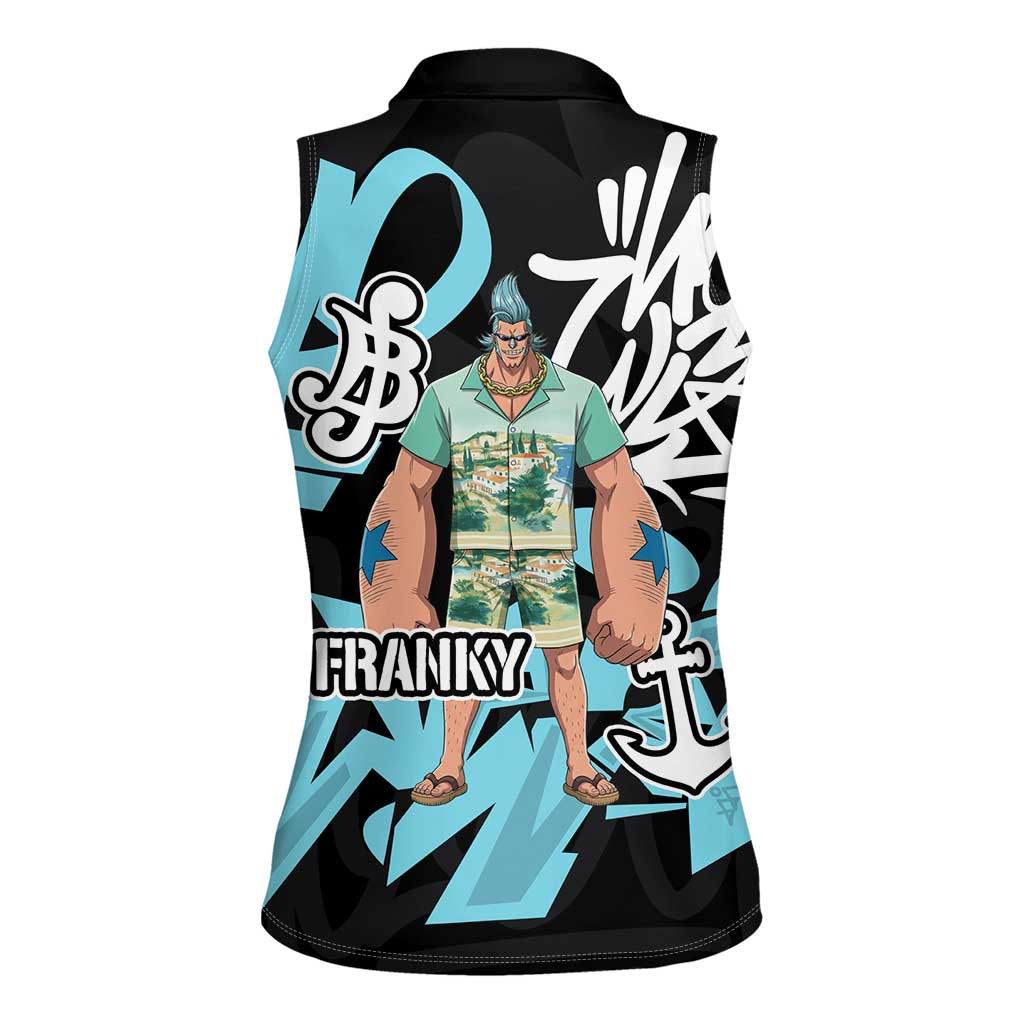 Franky One Piece Women Sleeveless Polo Shirt Graffiti Street Art Anime Collage