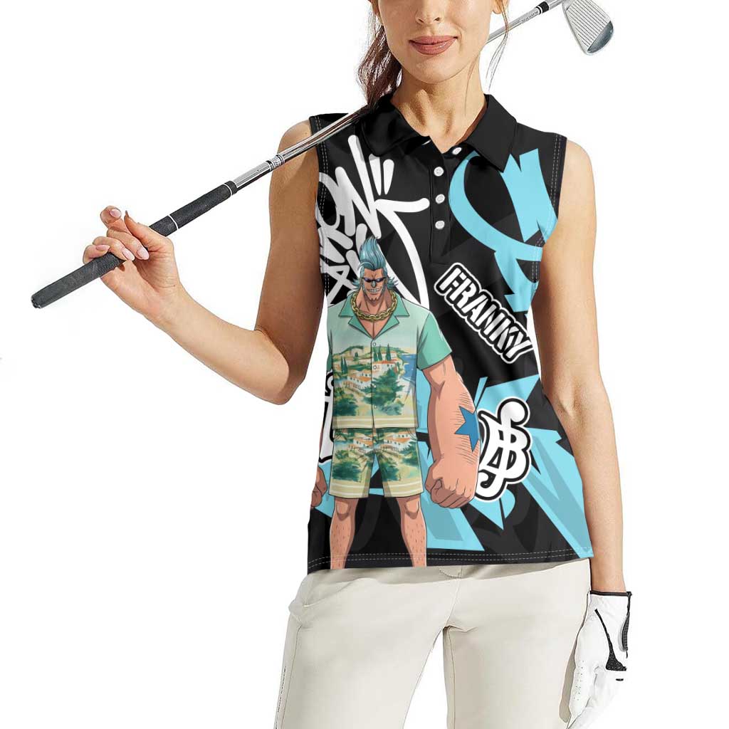 Franky One Piece Women Sleeveless Polo Shirt Graffiti Street Art Anime Collage
