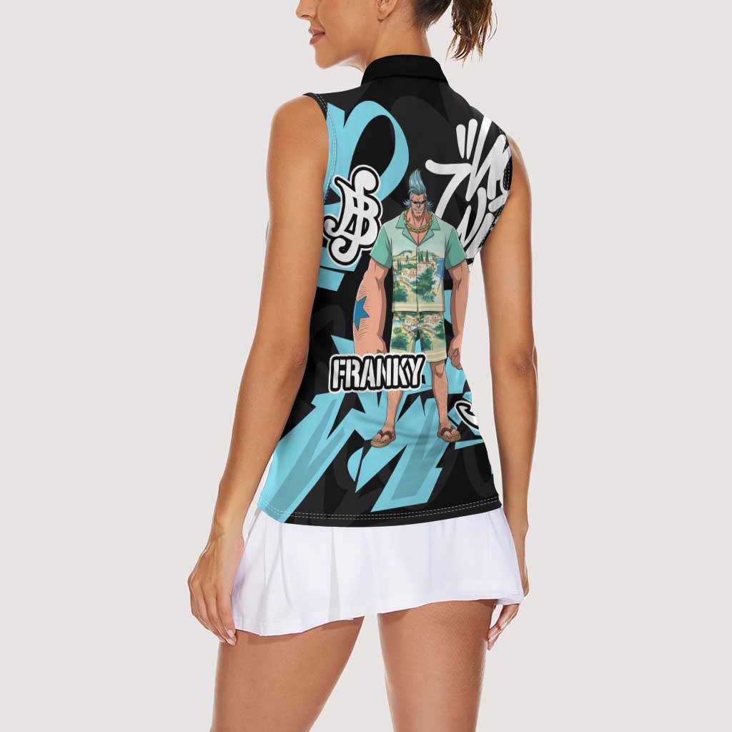 Franky One Piece Women Sleeveless Polo Shirt Graffiti Street Art Anime Collage
