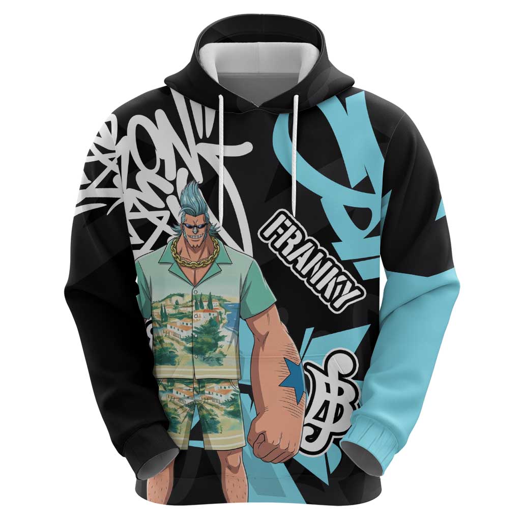 Franky One Piece Zip Hoodie Graffiti Street Art Anime Collage